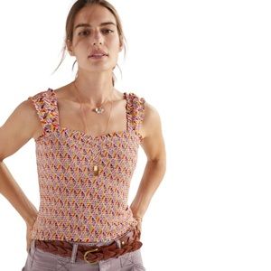 Anthropologie Maeve Smocked‎ Tank Size Large Multicolour Pattern